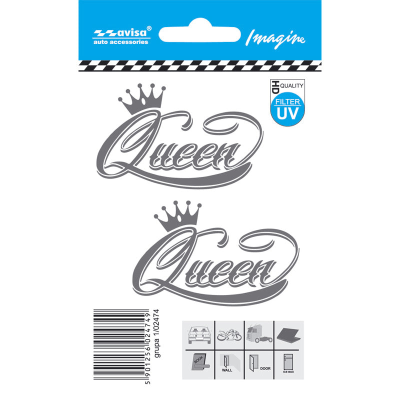 Avisa, Klistermærker, QUEEN, 2 stykker, 6,3x4 cm