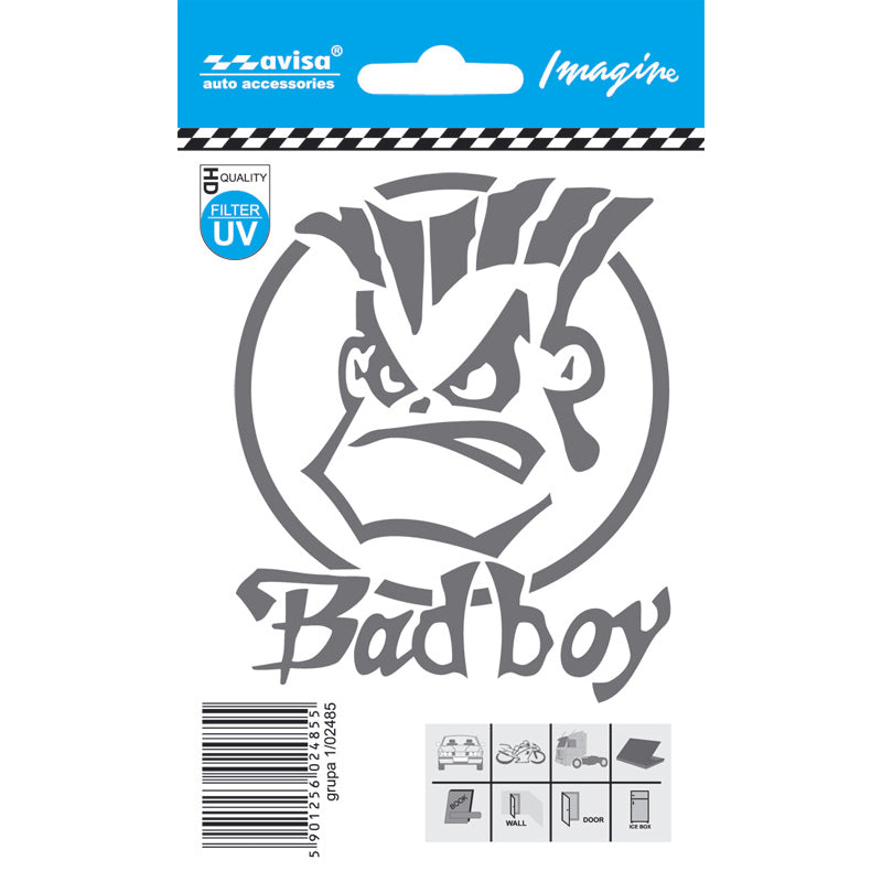 Avisa, Sticker, BAD BOY, Sølv, 8,1x9,8 cm