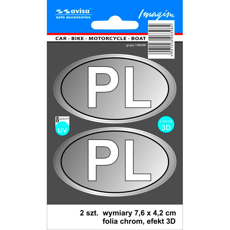 Avisa, stickers, 3D Chrome, 2 styk, 7,6 x 4,2 cm