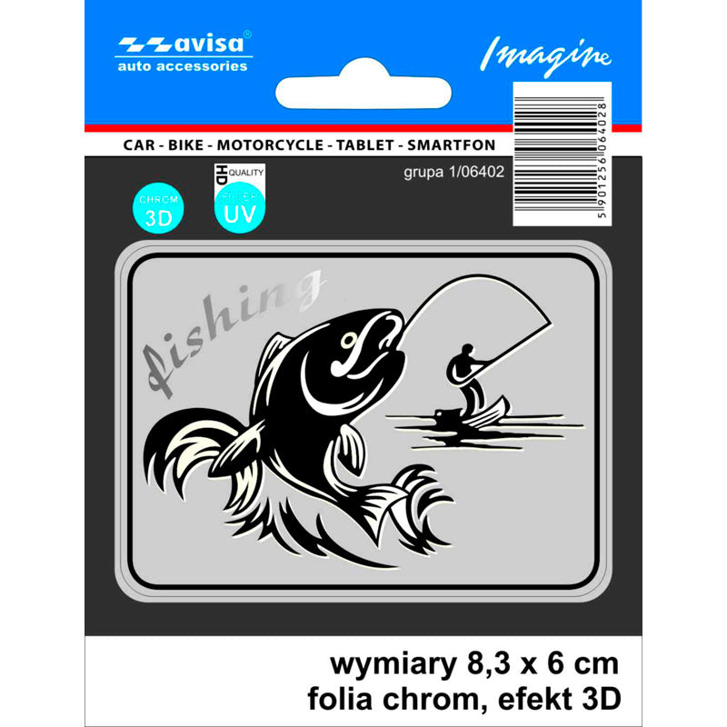 Avisa, Sticker, AutoTattoo Fisherman 3D Krom, 8,3 x 6 cm
