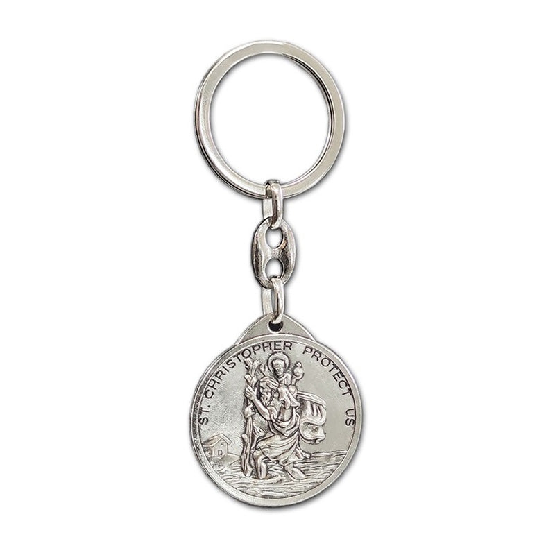Avisa Stainless steel key chain - 'St.Christopher / St.John Paul II' (silver) - Double-sided 'V2'