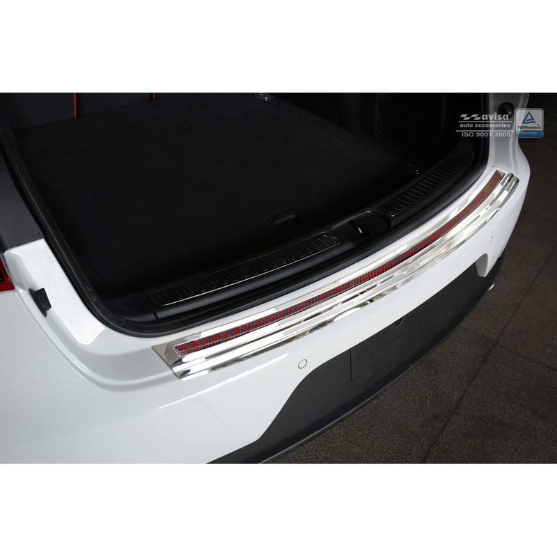 Avisa, Edelstahl Heckstoßstangenschutz Deluxe passend für Porsche Macan 2014- Chrom/Rot-Schwarz Karbon, Carbon, Edelstahl, Chrom, Carbon, Rot