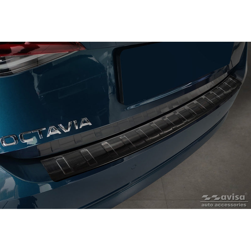 Avisa, Schwarz Edelstahl Heckstoßstangenschutz passend für Skoda Octavia IV Liftback 2020-2024 & FL 2024- Ribs