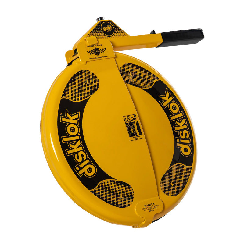 Disklok, Styretøjslås, Gold Edition, Lille (35-39 cm), Gul, SCM MP-03 godkendt