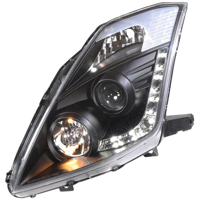 Forlygter, DRL-Look passer til Nissan 350Z 2003-2009 med OE Xenon (D2R) - sort