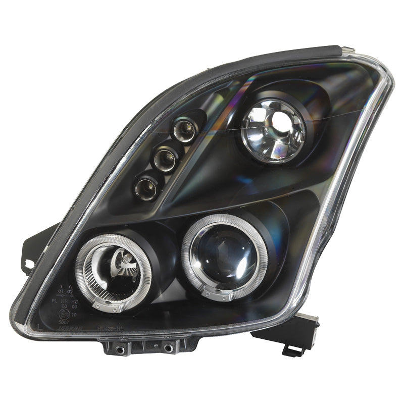 Forlygter, passer til Suzuki Swift II 2005-2010 - sort - incl. Halos
