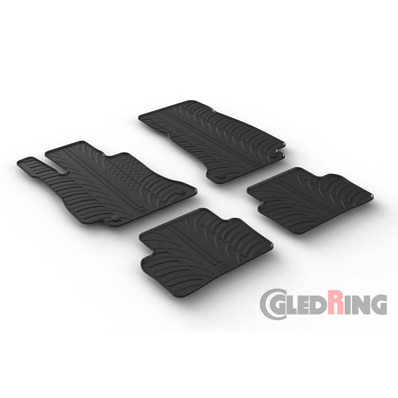 Gledring, Gummimåtter, passer til Mercedes E-Class W213 Sedan/Estate 3/2016- (T profile 4-dele + klips)