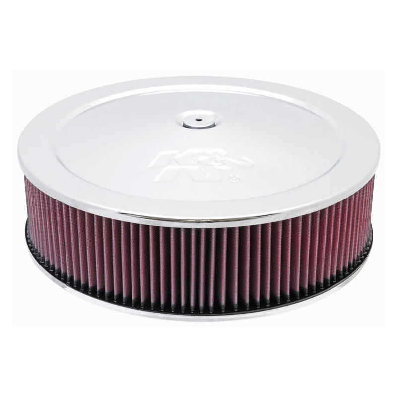 K&N Round Air Filter Assembly - 130mm flange, 356mm diameter, 105mm height, 22mm drop base (60-1440)