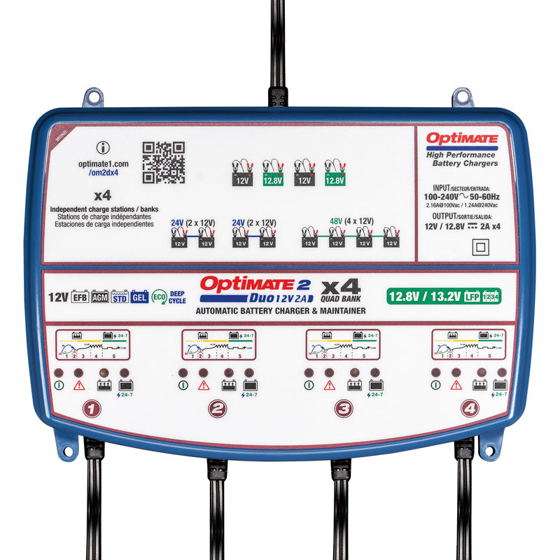 OptiMate, Batterioplader, 12V/12,8V, 2 Amp, DUO x 4 BANK