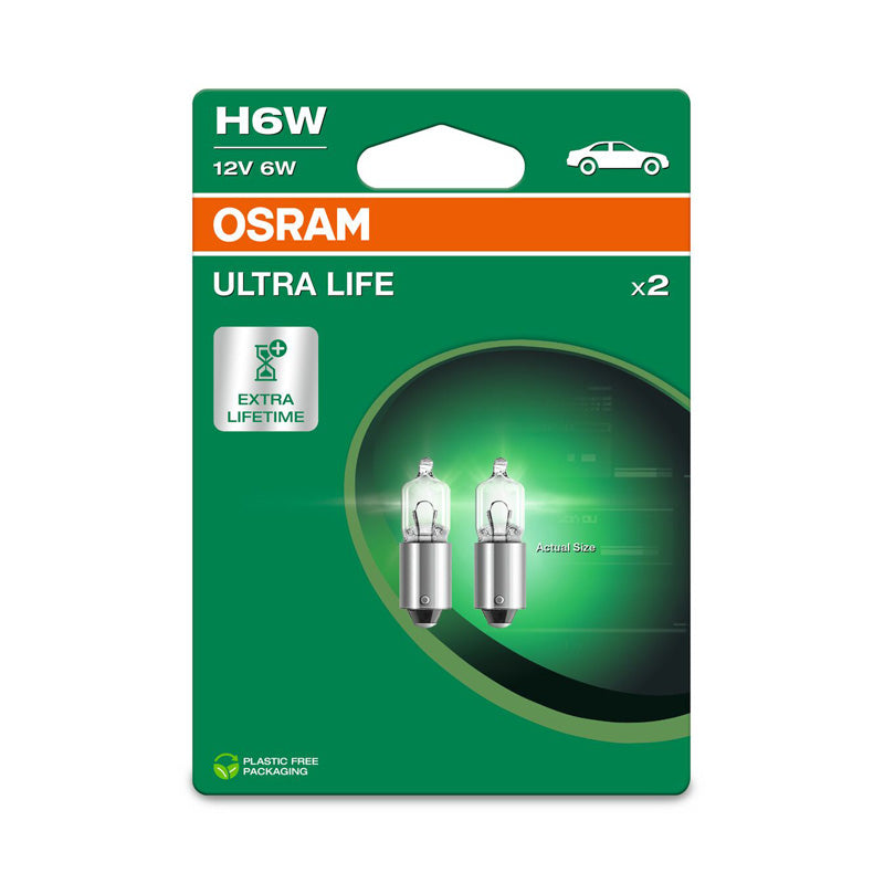 Osram, Halogenpærer, BAX9S (H6W), 12V/6W, Sæt af 2