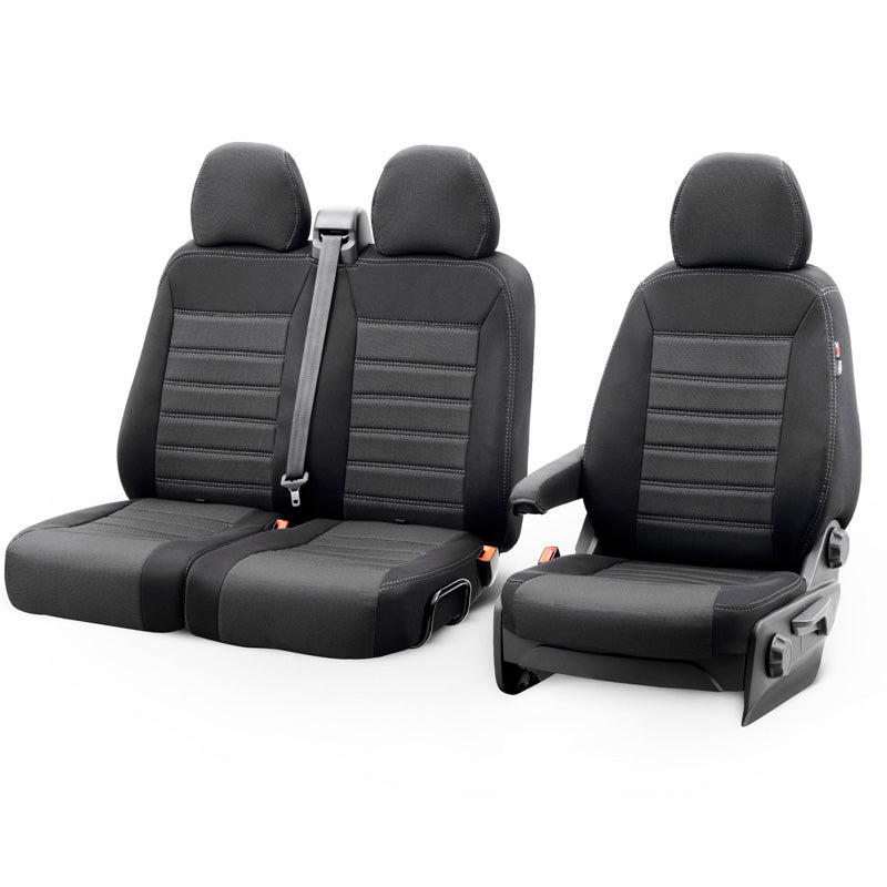 otoM, Tekstil Sædeovertræk 2+1, Passer til Ford Transit Custom 2023-, Sort med Grå Syninger