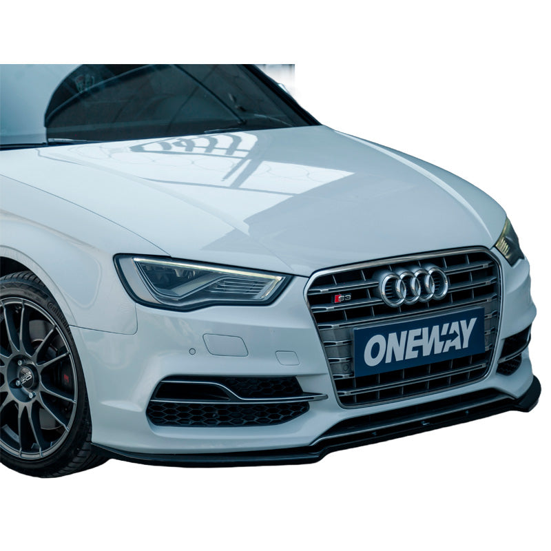 OneWay, Front splitter, Glossy sort, Passer til Audi S3 8V (Sedan/Convertible) 2013-2016, Version 2