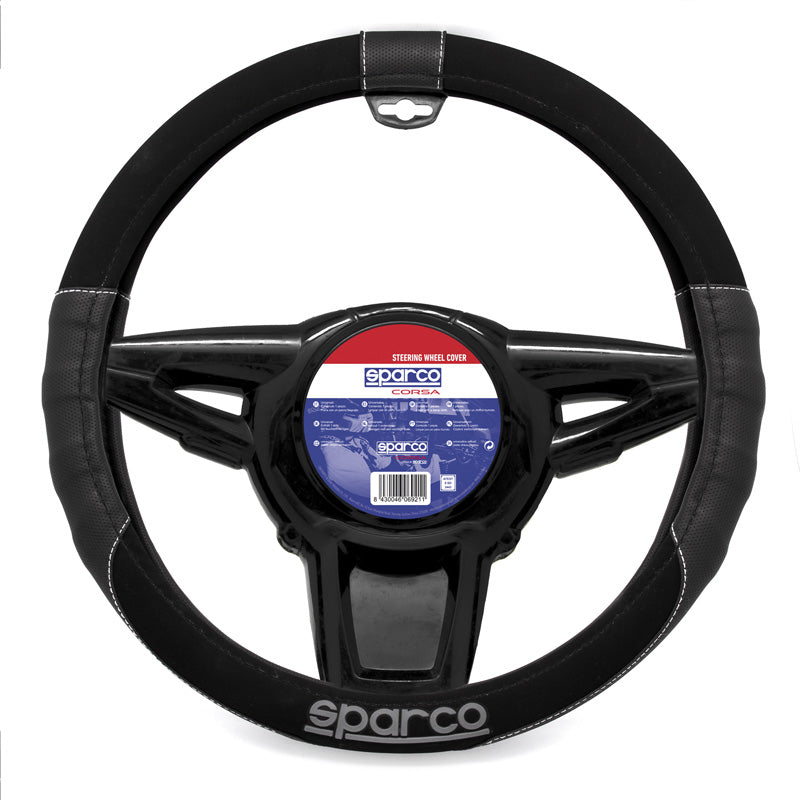 Sparco, Sporty Luxury Steering Wheel Cover - Black/Grey - 37-39cm