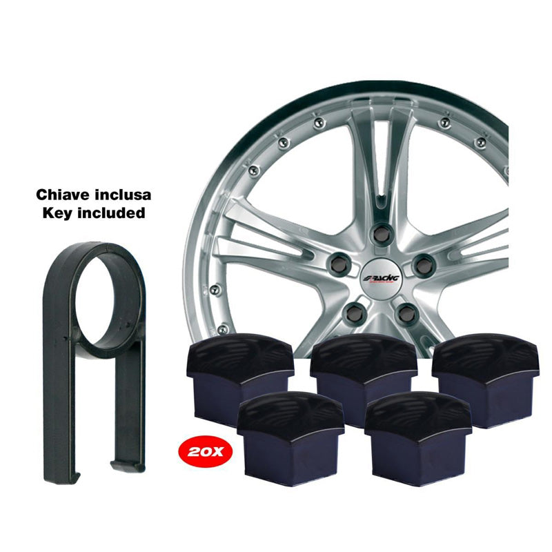 Simoni Racing, Universelle Hjulmøtrikdæksler - 17mm - Sort - Sæt med 21 stk.