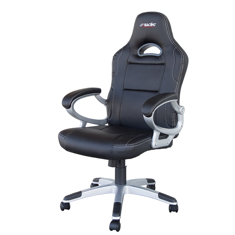 Simoni Racing, Bürostuhl / Gaming-Stuhl - Schwarz Ökoleder - Verstellbar, Kunstleder
