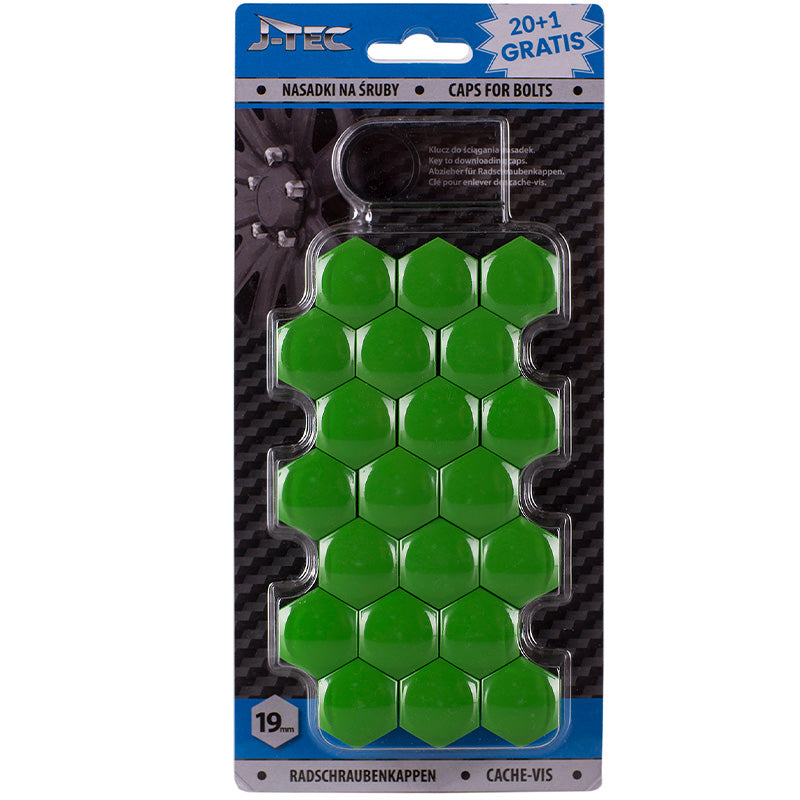 J-Tec, Satz universelle Radmutterkappen - Grün Kunststoff - 19mm - Satz à 20+1 Stück, Plastik